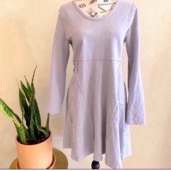 French Terry Stretch Scuba Sweatshirt Dress Medium Dove Grey - Picture 2 of 9